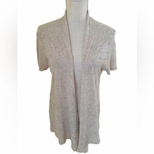 Eileen Fisher Light Tan/Cream Textured Mesh Open-Front Short-Sleeve Cardigan PL